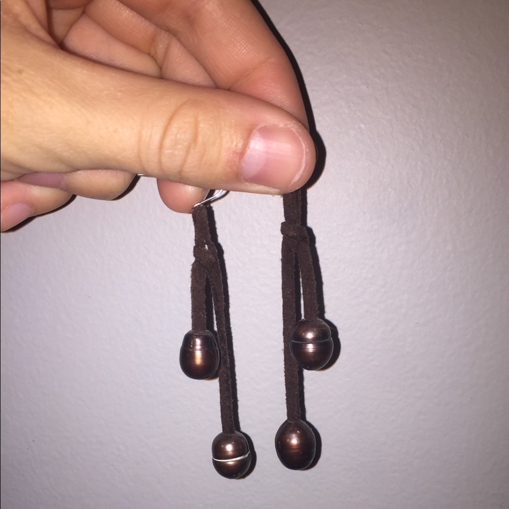 Brown leather tassel earrings